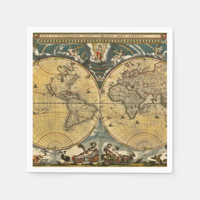Guardanapo De Papel Mapa Mundial Antiquado - Joan Blaeu - Partido 1664 (Frente)