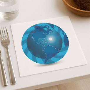 Guardanapo De Papel Mapa Mundial do Globo Terrestre Azul Moderno