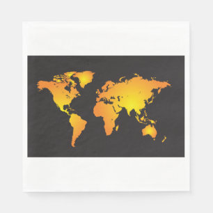 Guardanapo De Papel Mapa Mundial Radiante em Laranja e Amarelo