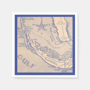Guardanapo De Papel Mapa Napkin da Ilha Sanibel da Flórida