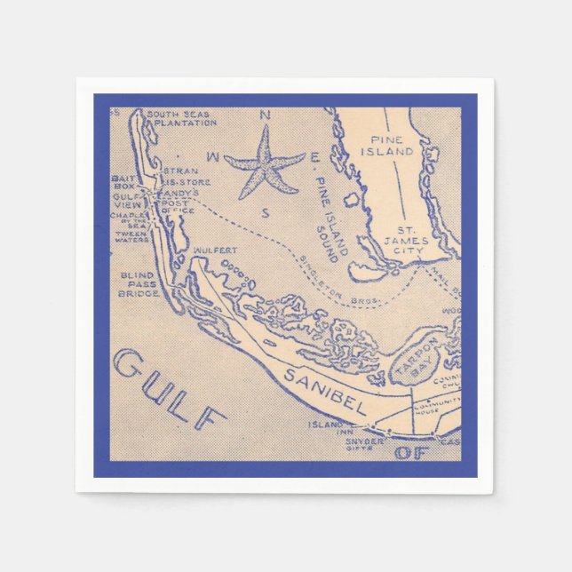 Guardanapo De Papel Mapa Napkin da Ilha Sanibel da Flórida (Frente)