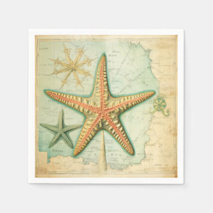 Guardanapo De Papel Mapa náutico do peixe-estrela da Vintage