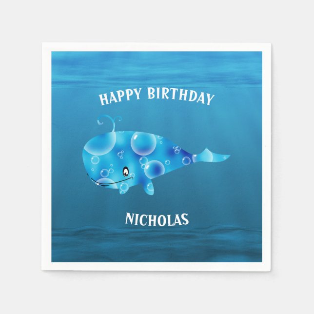 Guardanapo De Papel Mar Azul E Baleia (Frente)