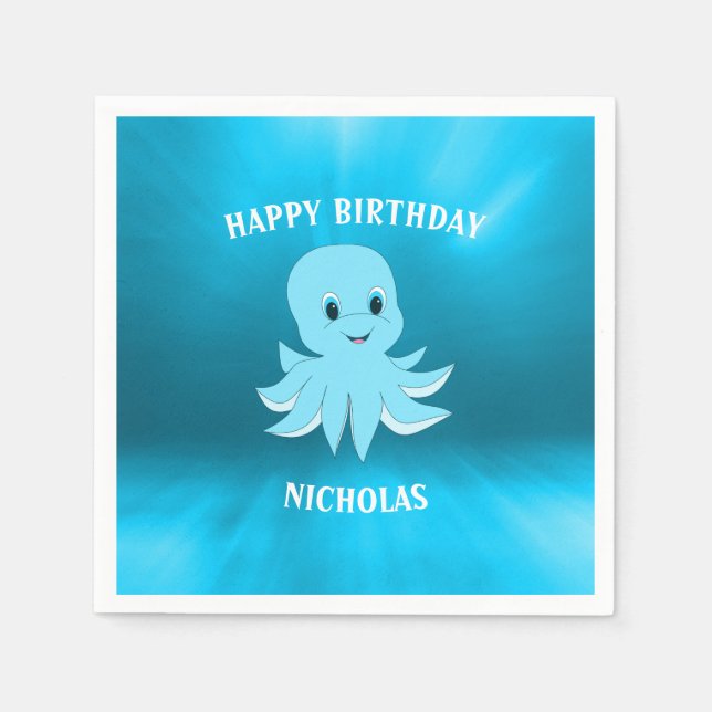 Guardanapo De Papel Mar Azul E Octopus (Frente)