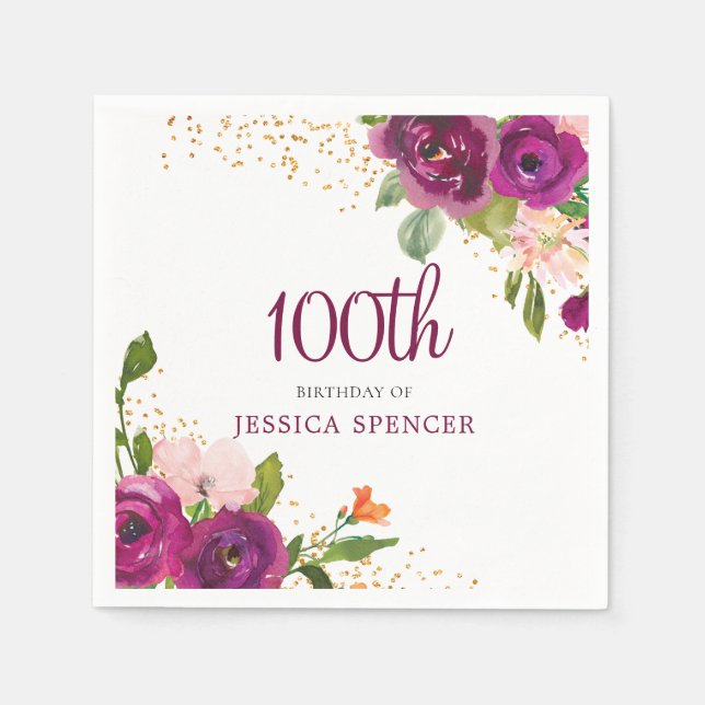 Guardanapo De Papel Maravilhosa Flores Rosa Mulher-Rosa 100ª Festa de  (Frente)