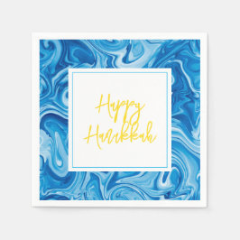 Guardanapo De Papel Marbelle Paint Art Blue Happy Hanukkah Amarelo