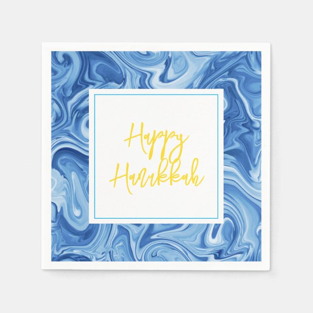 Guardanapo De Papel Marbelle Paint Art Blue Happy Hanukkah Amarelo (Frente)