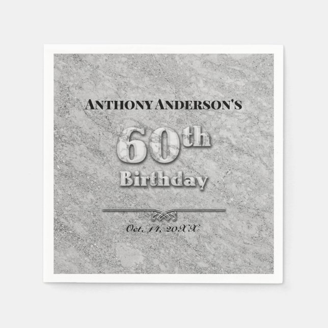 Guardanapo De Papel Marble 60th Festa de aniversário (Frente)