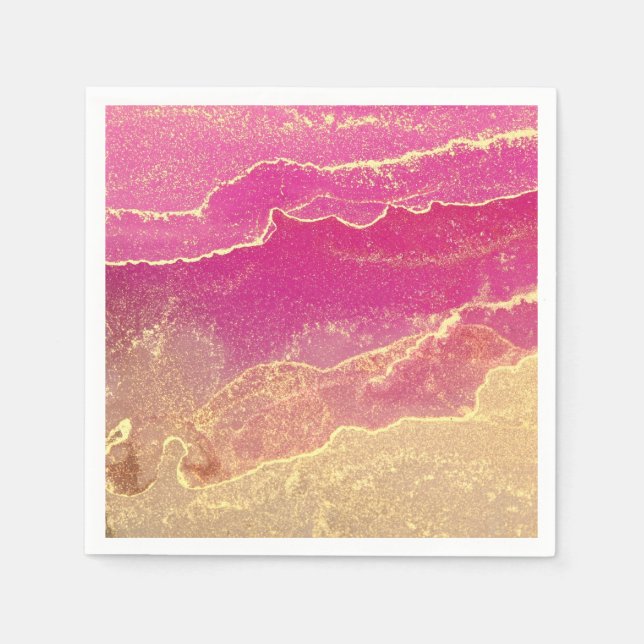 Guardanapo De Papel Marble Elegante rosa e Dourado (Frente)