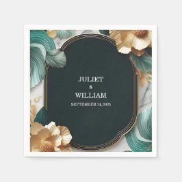 Guardanapo De Papel Marble Monstera Emerald Green E Dourado Casamento