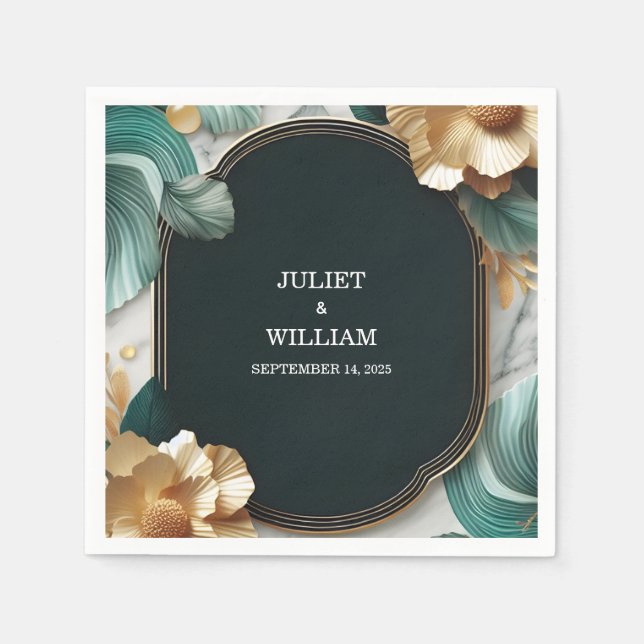 Guardanapo De Papel Marble Monstera Emerald Green E Dourado Casamento (Frente)