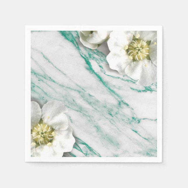 Guardanapo De Papel Marble Tiffany Emerald White Jasmine Glitter (Frente)