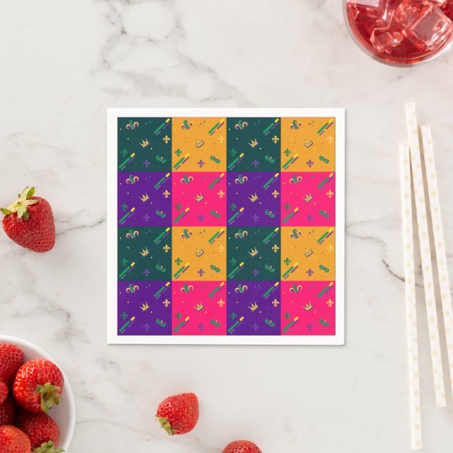 Guardanapo De Papel Mardi Gras Carnaval Harlequin Fleur de Lis Diamond (Insitu)