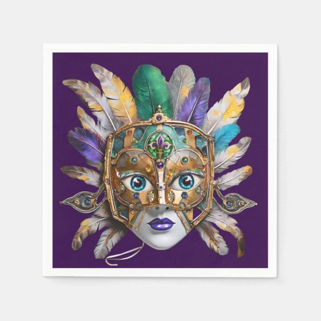 Guardanapo De Papel Mardi Gras Feather e Metal Mask (Frente)