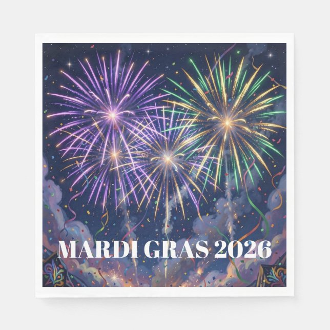 Guardanapo De Papel Mardi Gras Fireworks Personalize Party  (Frente)