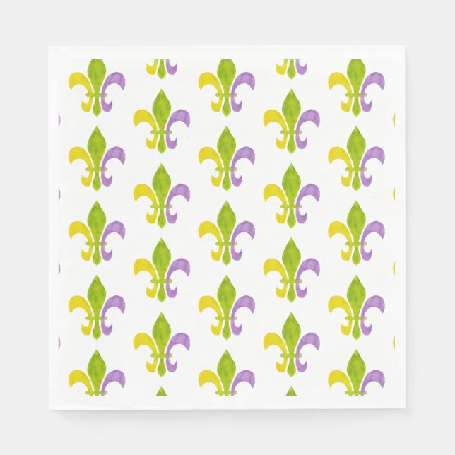 Guardanapo De Papel Mardi Gras Fleur de Lis em Branco (Frente)