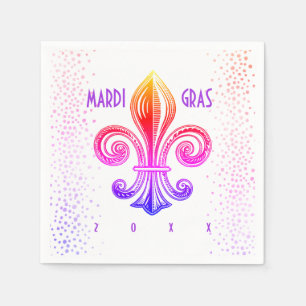 Guardanapo De Papel Mardi Gras Fleur De Lis Rainbow Confetti