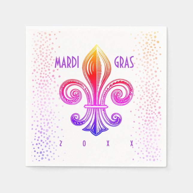 Guardanapo De Papel Mardi Gras Fleur De Lis Rainbow Confetti (Frente)