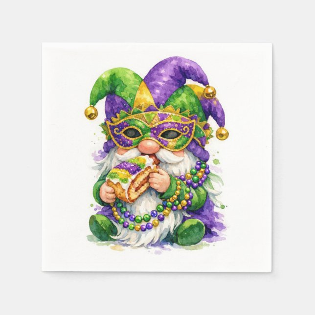 Guardanapo De Papel Mardi Gras Gnome Eating King Cake (Frente)