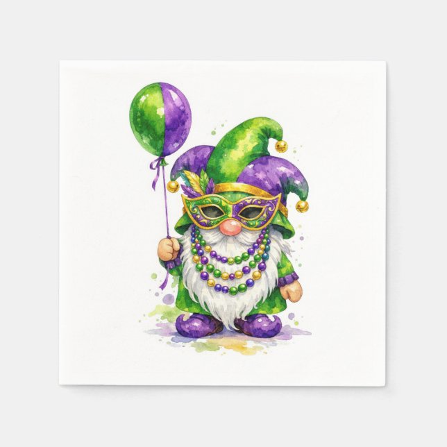 Guardanapo De Papel Mardi Gras Gnome With Party Balloon (Frente)