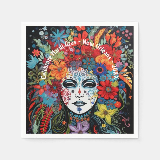 Guardanapo De Papel Mardi Gras Máscara e Headdress - Parte de Texto Pe (Frente)