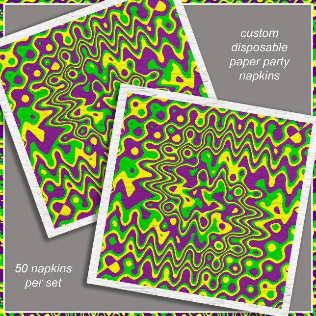 Guardanapo De Papel [Mardi Gras Op-Art] Livro Verde Roxo Amarelo (An eye-popping design perfect for your Mardi Gras party or any other celebration. )