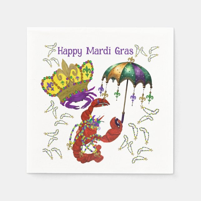 Guardanapo De Papel Mardi Gras party crawfish and crab fetstiv napkins (Frente)