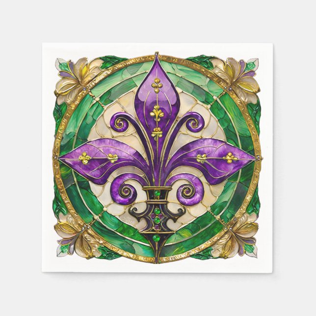 Guardanapo De Papel Mardi Gras Stained Glass Fleur de lis  (Frente)