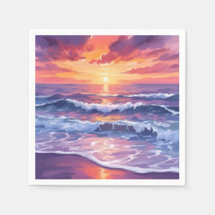 Guardanapo De Papel Maré Violeta Ondas do Oceano do Pôr do Sol Roxo