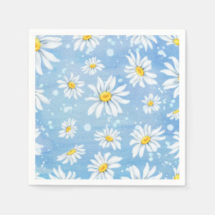 Guardanapo De Papel Margaridas brancas bonito no azul