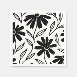 Guardanapo De Papel Margaridas de Tinta Preta Chuveiro de Noiva Boho