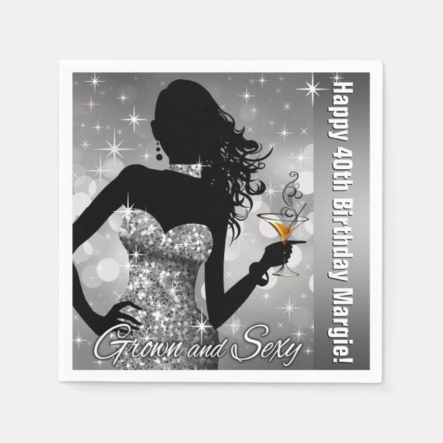 Guardanapo De Papel Margie Bling Bombshell Sparkle Birthday | prata (Frente)
