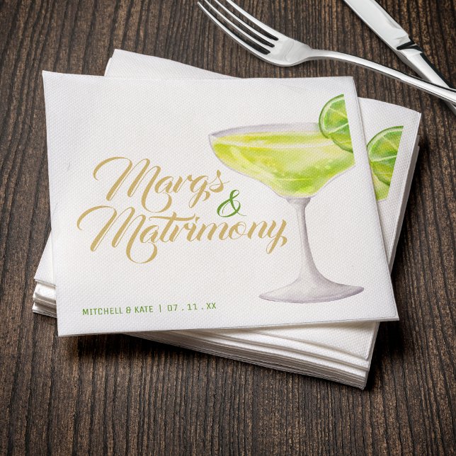 Guardanapo De Papel Margs & Matrimony Green & Dourado Chá de panela (Margs & Matrimony Green & Gold Bridal Shower Napkins
)