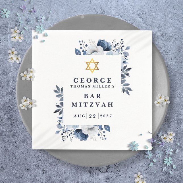 Guardanapo De Papel Marinho Azul Bar Botânico Mitzvah Bat Mitzvah (Navy Blue Botanical Bar Mitzvah Bat Mitzvah Napkins)