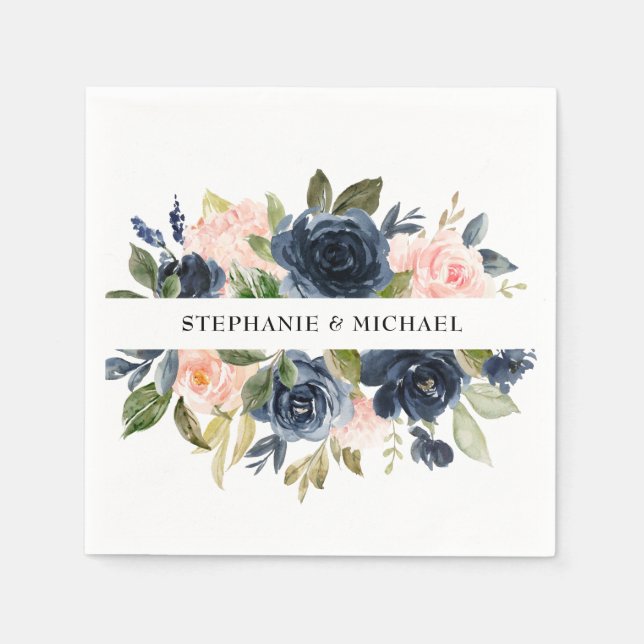 Guardanapo De Papel Marinho Azul Blush Rosa Rosa Boho Casamento (Frente)