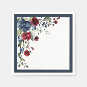 Guardanapo De Papel Marinho Azul Borgonha Aquarela Chá de panela Flor