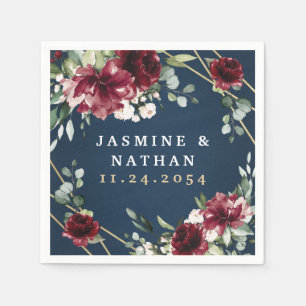 Guardanapo De Papel Marinho Azul Borgonha Blush Dourado Casamento Flor