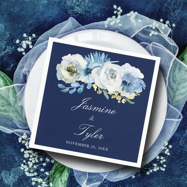 Guardanapo De Papel Marinho Azul Branco Floral Elegante Moderno Casame (Criador carregado)
