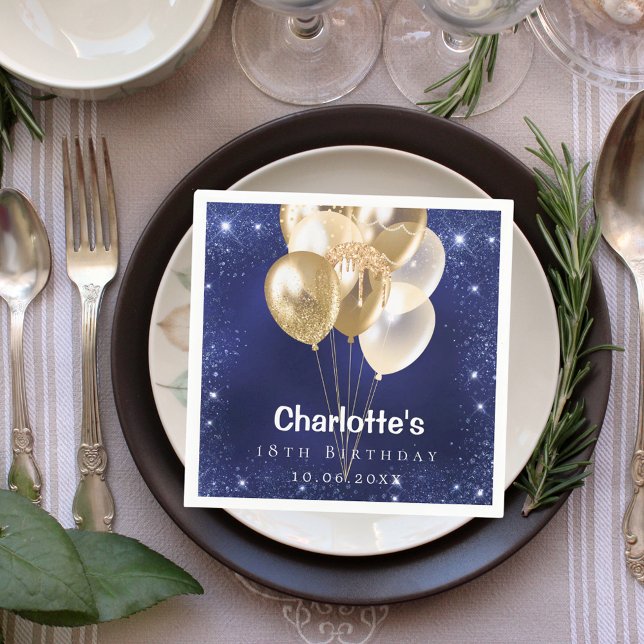 Guardanapo De Papel Marinho azul brilhante balões de ouro festa de ani (Criador carregado)