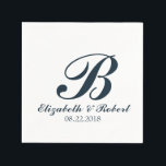 Guardanapo De Papel Marinho Azul Casamento Branco Monograma Napkins<br><div class="desc">Guardanapos personalizados de papel monograma para casamentos e eventos relacionados. Personalize este elegante acessório de casamento com a noiva e os nomes do noivo,  data de casamento,  inicial ou qualquer coisa que você quiser. Texto simples e elegante do script azul Marinho em fundo branco.</div>