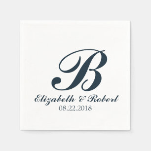 Guardanapo De Papel Marinho Azul Casamento Branco Monograma Napkins