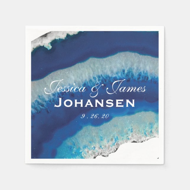 Guardanapo De Papel Marinho Azul Casamento Data do Monograma | Agate (Frente)