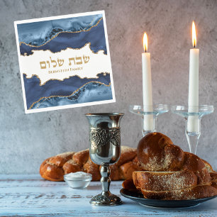 Guardanapo De Papel Marinho Azul Dourado Agate Marble Judeu Shabbat Sh