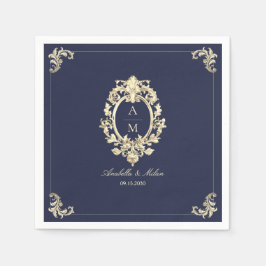 Guardanapo De Papel Marinho Azul Dourado Casamento Barroco