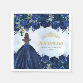 Guardanapo De Papel Marinho Azul, Dourado, Princesa Quinceanera