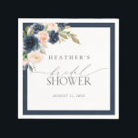 Guardanapo De Papel Marinho Azul e Chá de panela Floral de Aquarela<br><div class="desc">Celebrar o chá da noiva com estes bonito buquês de guardanapos florais cor-de-marinho e cor-de-rosa pincelado com delicada caligrafia manuscrita e bordados em azul marinho. Copyright Elegant Invites,  todos os direitos reservados.</div>