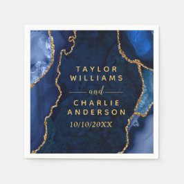 Guardanapo De Papel Marinho Azul e Dourado Agate Marble Weding