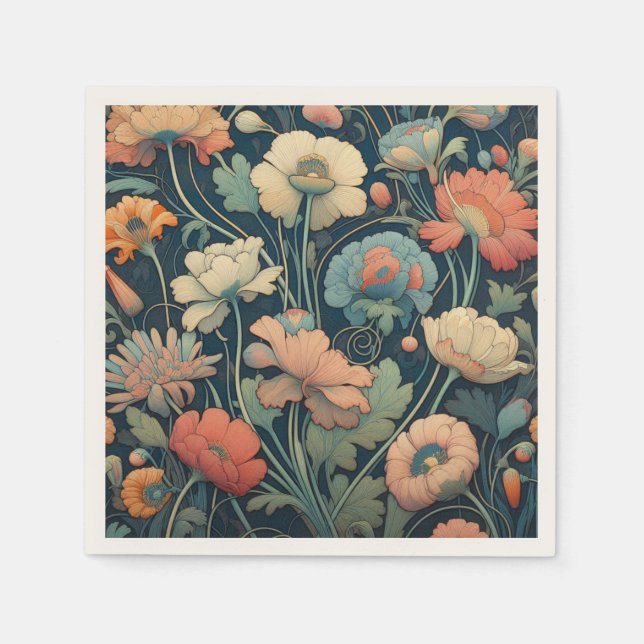 Guardanapo De Papel Marinho azul floral (Frente)