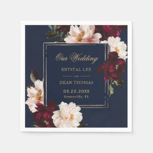 Guardanapo De Papel Marinho Azul-Floral -Blush Moody Burgundy Escuro