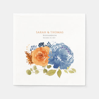 Guardanapo De Papel Marinho Azul Laranja Terracotta Boho Floral